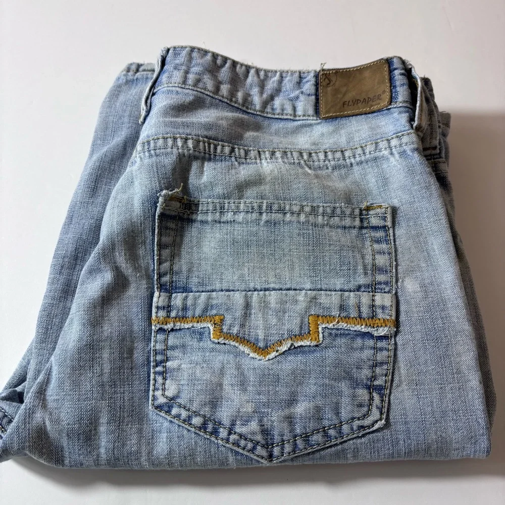 Flypaper Jeans Mens Light Wash Straight Leg Embroidered Skater Blue Size 32x34